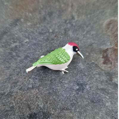 #ad Green Woodpecker Multi Enamel Silver Tone Bird Brooch GBP 22.00
