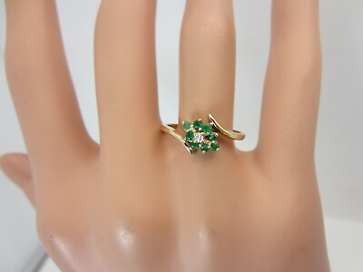 #ad 14k Yellow Gold Emerald and Diamond Ring 0.18 ct Bypass Style $249.00