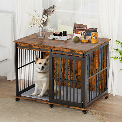 #ad Indoor Dog Cage Furniture Type Dog Cage With Sliding Iron Door Wheels And Mat $245.25