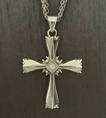 #ad Womens Stainless Steel Cross With Cubic Zirconia amp; 3 Strand 22quot; Chain $12.00