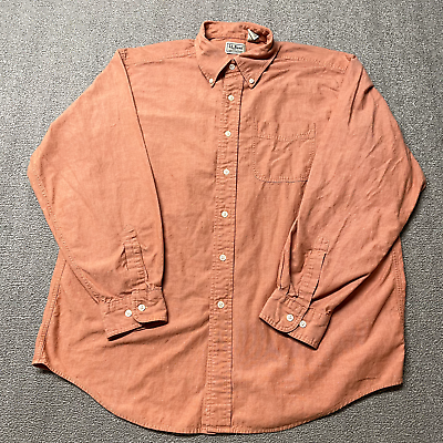 #ad LL Bean Shirt Men Large Button Down Orange Collar Outdoor Hike Work Basic Pocket $12.60