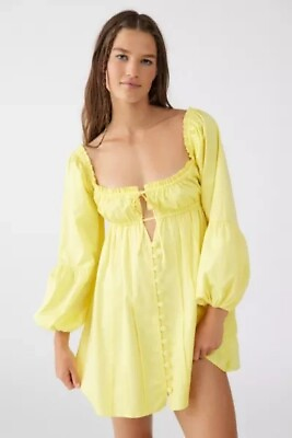 #ad NWOT FOR LOVE AND LEMONS Sierra puff sleeves open back mini dress in yellow S $79.99