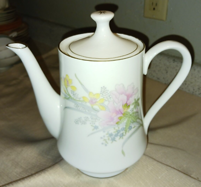 #ad Jamestown China JAM2 Coffee Pot 5 Cups Action Industries Pink Yellow Floral EUC $14.95