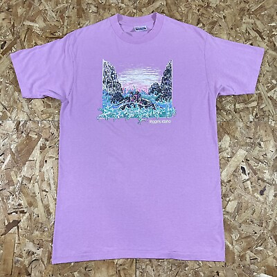#ad Vintage 1987 Riggins Idaho Whitewater Rafting Single Stitch Purple Shirt Size L $32.00