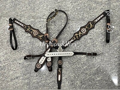 #ad Western Brown Leather Set of Headstall and Breast Collar with printed Overlay $199.99