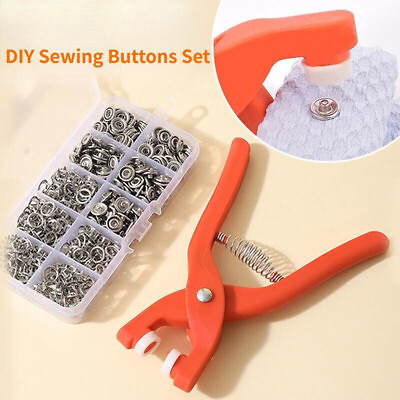 #ad 50 100Snap Fasteners Kit Metal Snap Buttons with Fastener Pliers Tool Kit Sewing $7.99