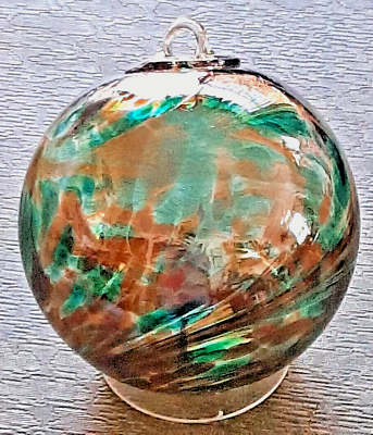 #ad Hanging Glass Ball 4quot; Diameter Caramel amp; Teal Green Swirls 1 #22 $17.00