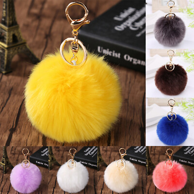 #ad 1PC 8cm Fluffy Soft Faux Fur Ball Pompom Keyring Bag Pendant Pom Poms Keychains AU $3.49
