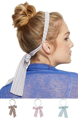 #ad ScarvesMe Boutique Women Stripe Pattern Print Headband with Ribbon $12.99