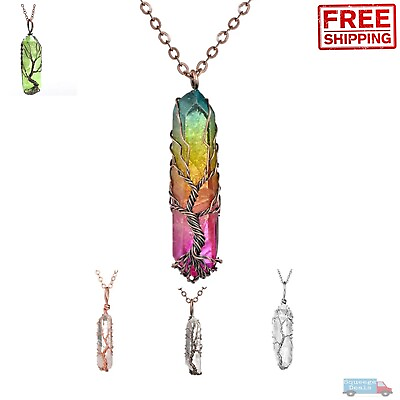 #ad Crystal Gemstone Necklace Pendant Natural Chakra Stone Energy Healing with Chain $3.99