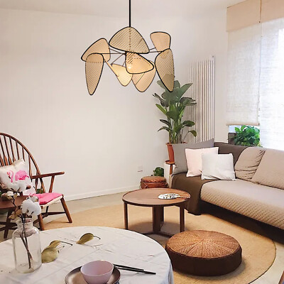 #ad Woven Natural Fan Shaped Pendant Lights Hanging Ceiling Light Handmade DIY Light $89.99