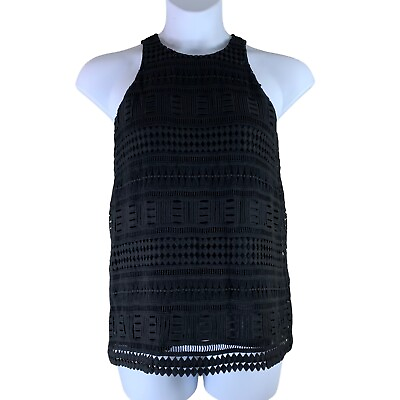 #ad Vince Size 6 Tank Top Black Sleeveless Shirt Lined Open Knit Shell Womens $37.98