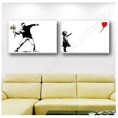 #ad Flower Thrower Girl With Balloon by Banksy Poster Rolled Set Of 2 Wall art $16.15