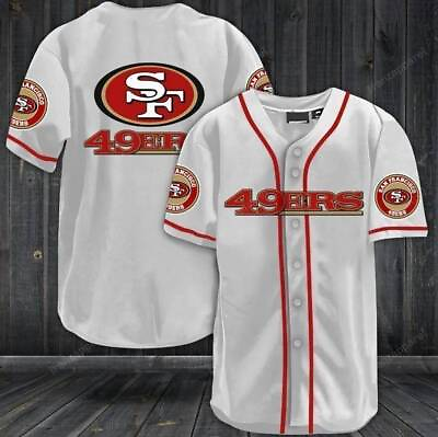 #ad San Francisco 49ers Men#x27;s Baseball Uniform Football Button Short Sleeve Shirt $26.59