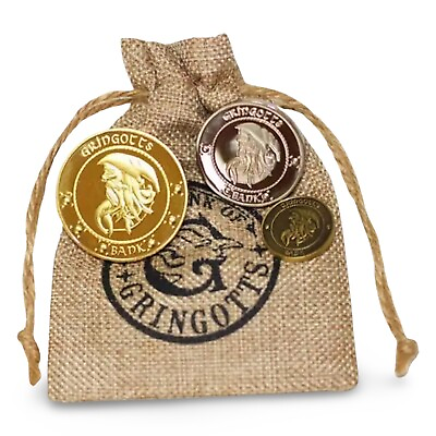 #ad Gringotts Bank Wizarding World Coins Galleons in Burlap Sack 3 Coins Included $11.99