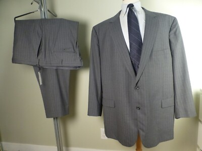 #ad J.Hilburn Suit 60 W54 Pristine Condition Gray Green Stripe New Big Size $149.88