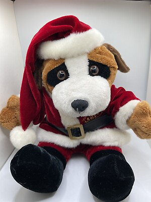 #ad Dan Dee Collectors Choice Brown White Red Plush Dog Christmas Santa Suit Hat 15” $19.80