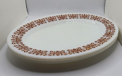 #ad Pyrex Dishes Oval Platter Copper Filigree Milk Glass Vintage Set 4 $32.00