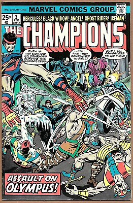 #ad The Champions #3 Marvel Comic 1975 Hercules Black Widow Ghost Rider Iceman Angel $5.95