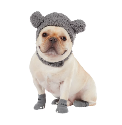 UGG Small 2 Piece Classic Sherpa Dog Hat And Socks Set Seal Grey Gift Pet Cozy $17.00