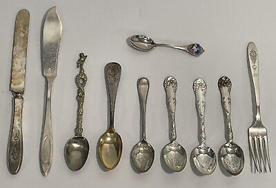 #ad Silverware Mixed Lot of Antique Souvenir Spoons Ornate New York State Fair Clean $13.50