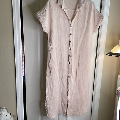 #ad Gauze Cotton Dress Blush One Size Full Button Down Beachwear $24.00