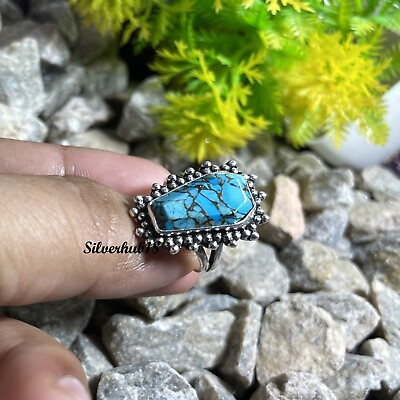 #ad Blue Copper Turquoise 925 Sterling Silver Band Ring Handmade Jewelry BS29 $12.57