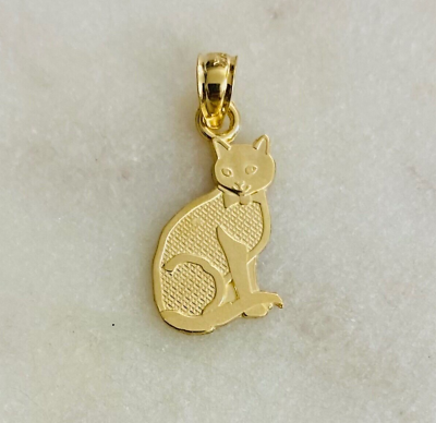 #ad 14K Solid Gold 0.78quot; x 0.36quot; I Love My Cat Charm Pendant 14k Real Gold PT1659 $79.09