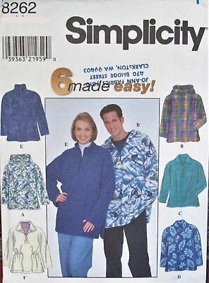 #ad Simplicity 8262 Unisex XS S M 30 40 Pullover Jacket Mens Womens Fleece Pattern $6.59