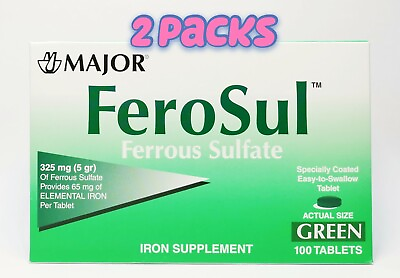#ad Ferrous Sulfate FeroSul 325mg Easy To Swallow 100Tablets pack of 2 EXP:08 24 $8.55