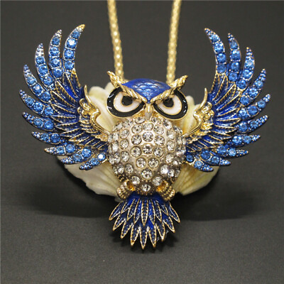 #ad New Blue Enamel Cute Owl Animal Crystal Fashion Pendant Chain Women Necklace $3.95