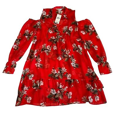 #ad NWT Miss Selfridge Red Floral Cold Shoulder Mini Dress US 6 Casual Sun Dress $10.00