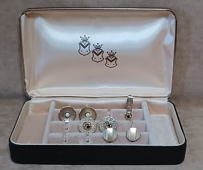 #ad Vtg Cufflink Case with 3 Prs Vtg Cufflinks Great Condition Men#x27;s Jewelry Box $13.00