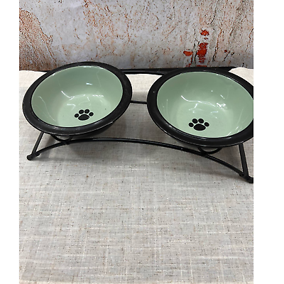 #ad #ad Dog Dishes Set of 2 Ceramic with Metal Stand Great Condition $15.00