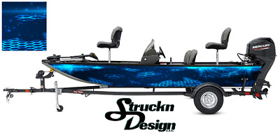 #ad Abstract Blue Hexagon Camo Graphic Fishing Fish Vinyl Decal Boat Bass Wrap Kit $282.45