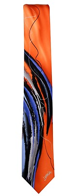 #ad Men#x27;s Jerry Garcia Designer Abstract Necktie Orange Blue and Gray NWT $32.95