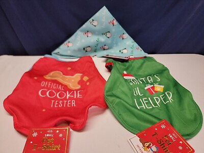 #ad 3 Pieces Dog Christmas Clothes 2 Small Dog Christmas Shirt 1 Holiday Bandana $10.93