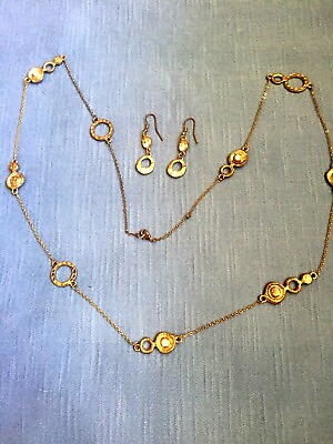 #ad Fashion Set Necklace And Earrings Aged Gold Tone Sparkly Crystals Stones $5.95