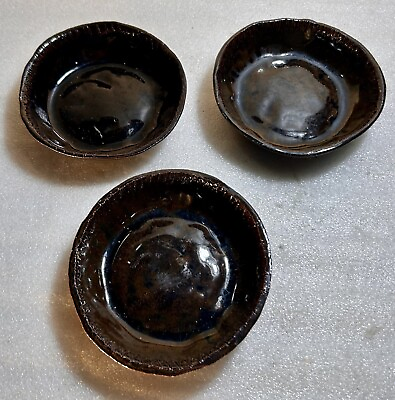 #ad 3 VINTAGE Rustic Volcano Small CERAMIC DISHES 5 in by 1.25 in $7.99
