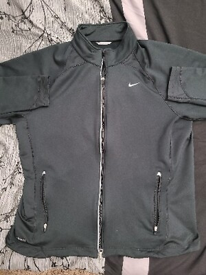 #ad Nike Fit Dry Mens Full Zip Up Jacket Size XL Black With Grey Swoosh $18.99