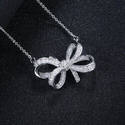 #ad Stunning Bow Knot Pendant 14K White Gold Plated 1.30Ct Round Simulated Diamond $193.04