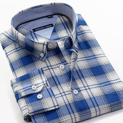 #ad Men#x27;s Plaid Long Sleeve Shirt Autumn Business100% Cotton High Quality Shirt $47.32
