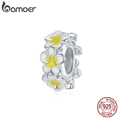 #ad BAMOER Fine S925 Sterling Silver DIY Charm Pave CZ Romantic Flowers For Bracelet $10.75