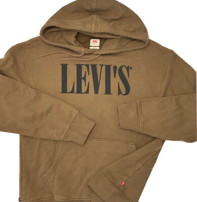 #ad Levis Hoodie Relaxed Pullover Sweatshirt Graphic Logo Brown Fleece Men Sz Small $29.99