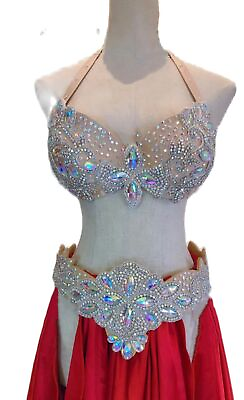 #ad Women Rhinestone Bellydance costumes Dancing BraBelt Set Outfit Stage Wear $237.73