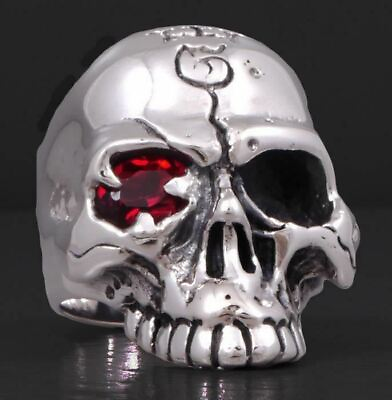#ad 32g HUGE HEAVY ROBUST SKULL CROWN RED EYE 925 STERLING SOLID SILVER MENS RING $109.50