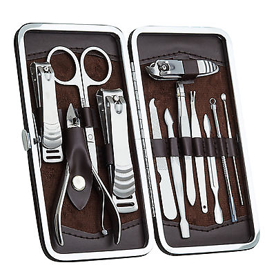 #ad 12PCS Pedicure Manicure Set Nail Clippers Cleaner Cuticle Grooming Kit Case $9.95