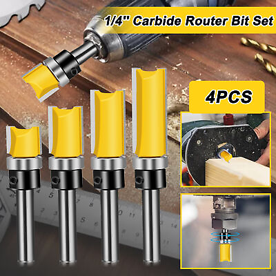 #ad 4Pcs 1 4#x27;#x27; Shank Top Bearing Flush Trim Carbide Router Bit Set Milling Cutter US $13.48