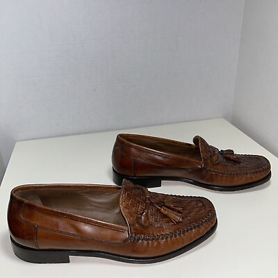 #ad Johnston Murphy Domani Men Tassel Woven Brown Leather Dress Casual Loafer 9.5 $28.95