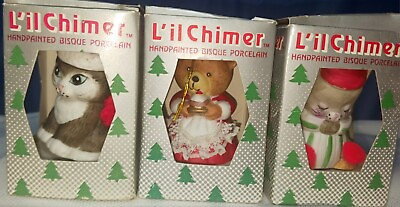 #ad 3 JASCO L#x27;IL CHIMERS CHRISTMAS MOUSE BEAR KITTEN BELL ORNAMENT HAND PAINTED $14.99